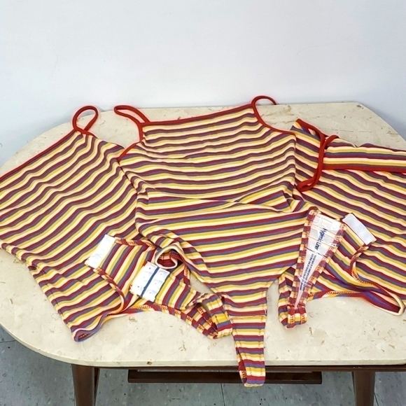 NEW Women's Madewell Rainbow Stripe Ribbed Thong Bodysuit, Size XS and XXS - Red - Picture 6 of 9